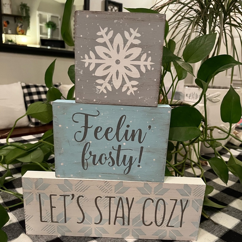 Christmas shelf sitters/decor.  Double sided 3 pieces.